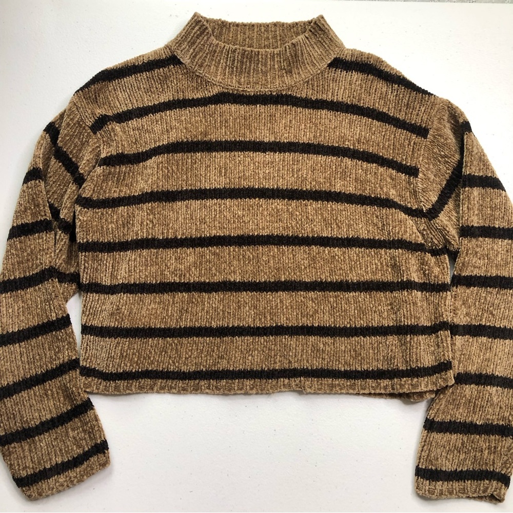Explorations Cropped Turtleneck Striped Knit Sweater Womens L